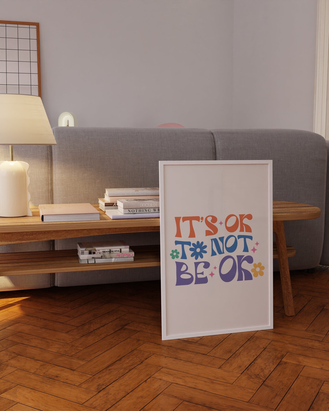 Its Ok to Not Be Ok Retro Groovy Typography Flower Quote Poster - Image 4
