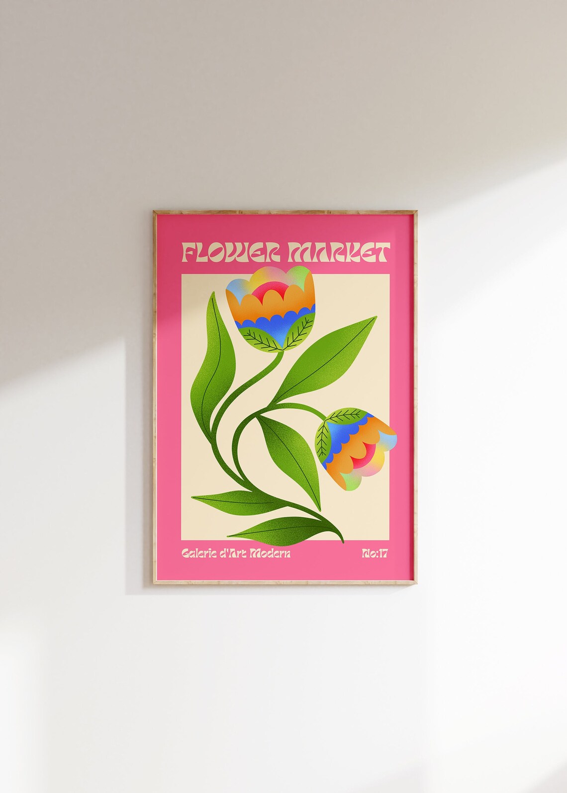 Flower Market No 17 Retro Pink Rainbow Tulip Floral Art Poster