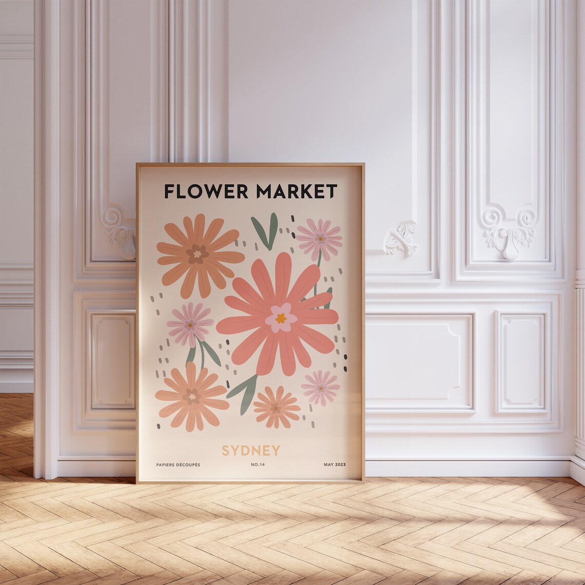 Flower Market Sydney Retro Coral Daisy Blossoms Papiers Art Poster - Image 5