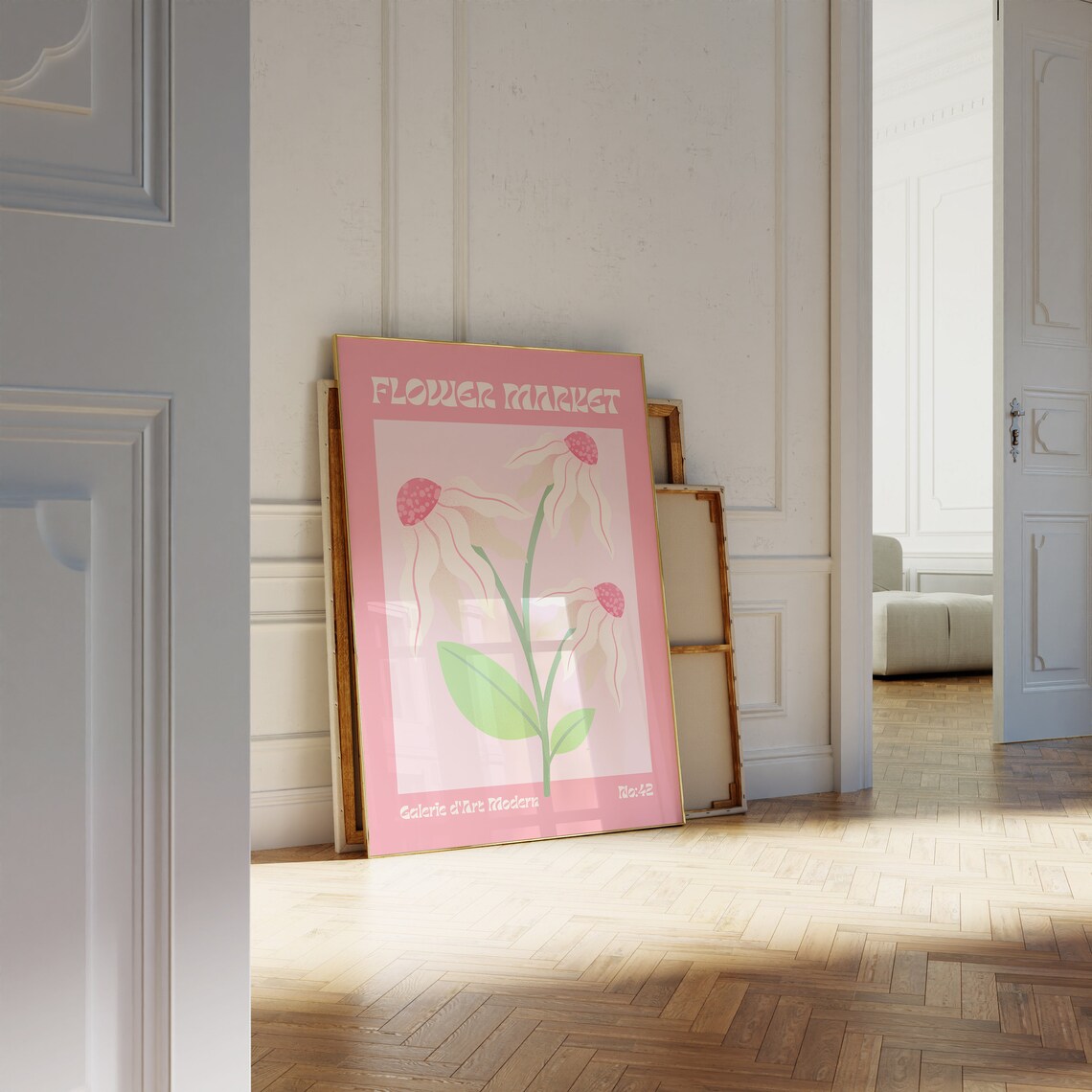 Flower Market No 42 White Pink Coneflowers Coral Floral Poster - Image 2