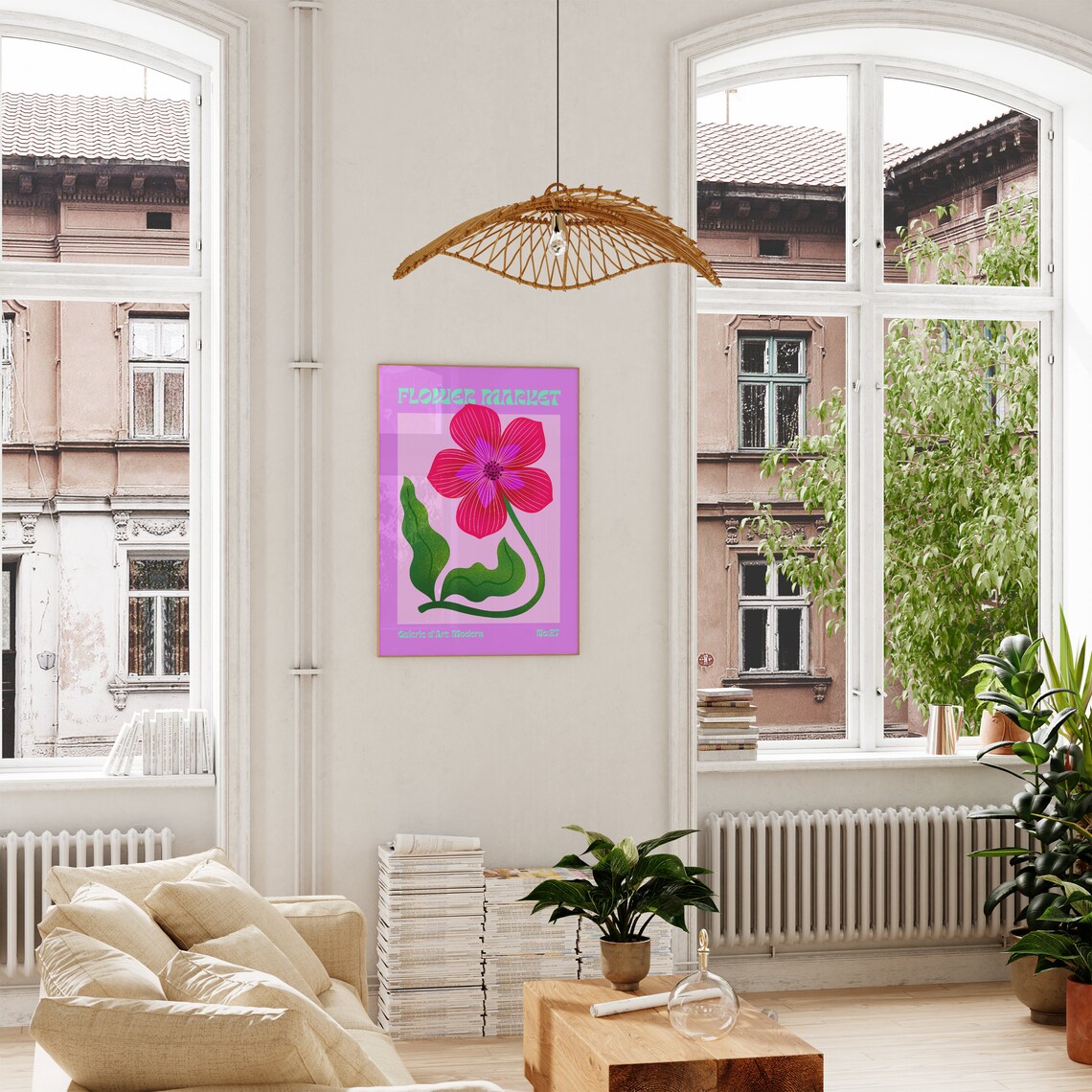 Flower Market No 27 Red Cosmos Bloom Magenta Retro Floral Poster - Image 4