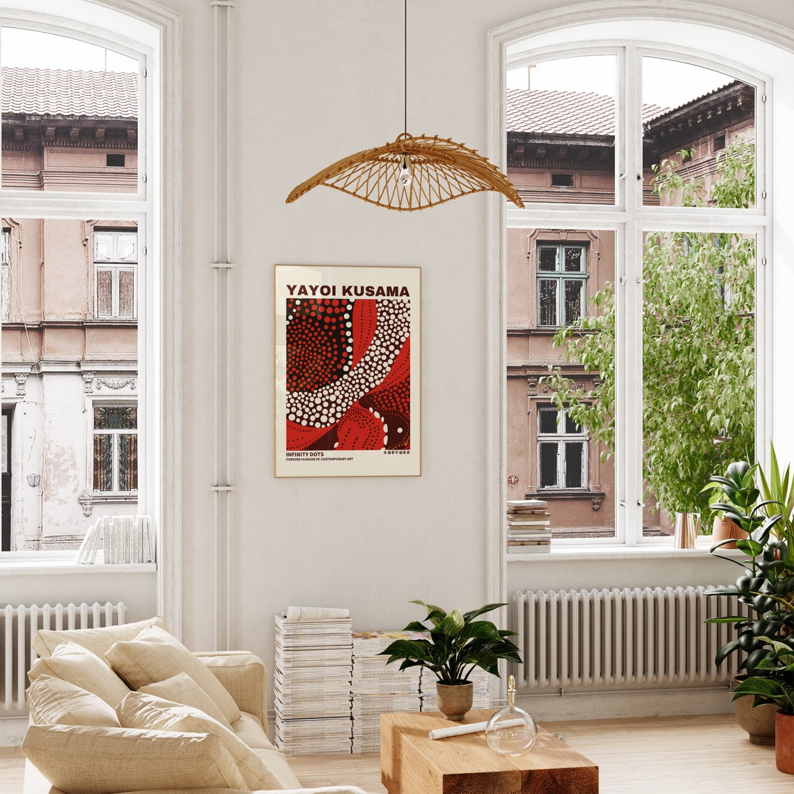 Yayoi Kusama Infinity Dots Red White Black Waves Modern Art Poster - Image 3
