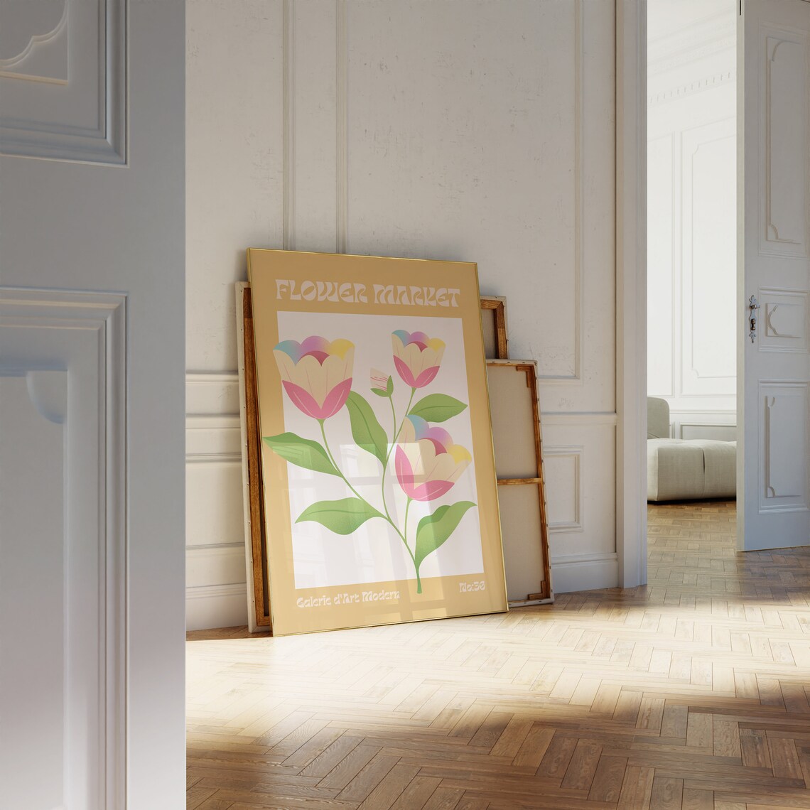 Flower Market No 36 Pastel Rainbow Tulips Mustard Floral Poster - Image 2