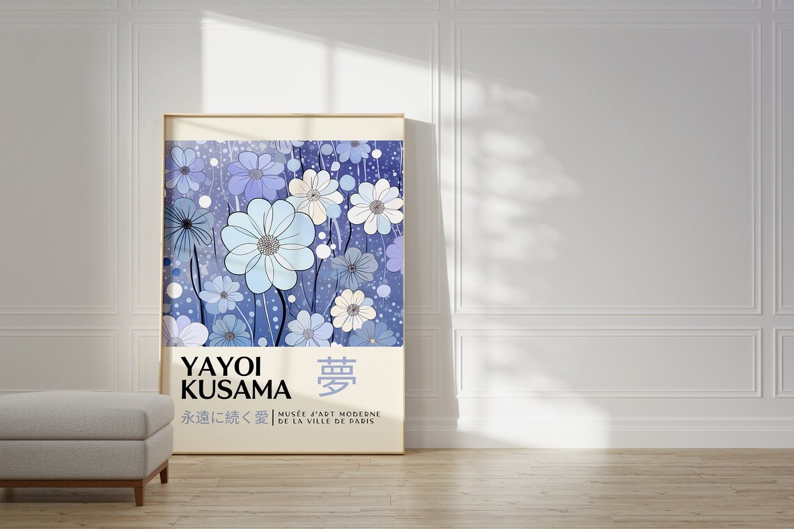 Yayoi Kusama Blue Floral Dream Garden Japanese Flower Art Poster