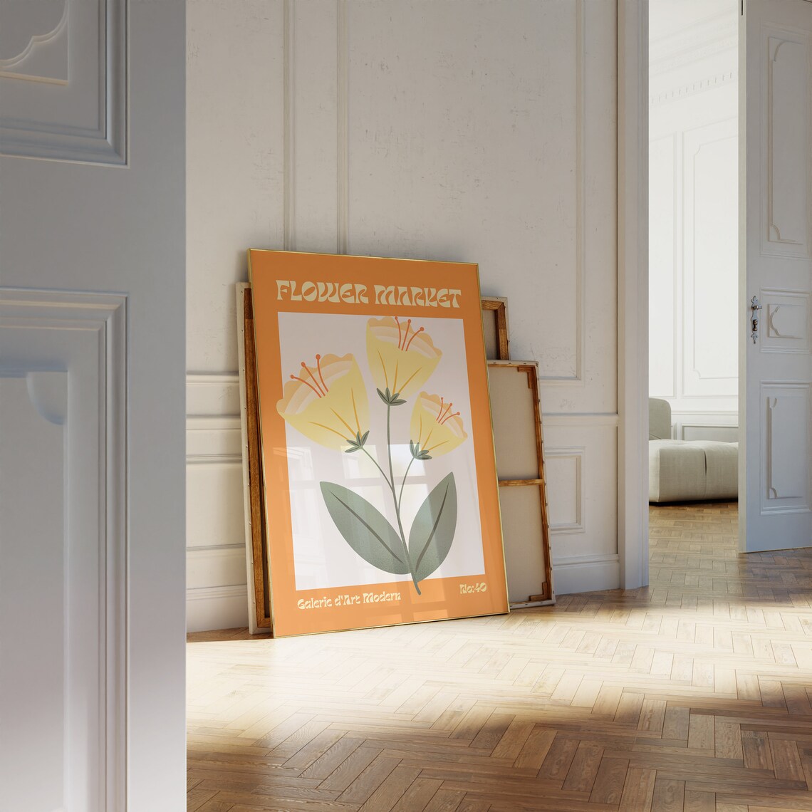 Flower Market No 40 Yellow Buttercup Blooms Orange Retro Poster - Image 2