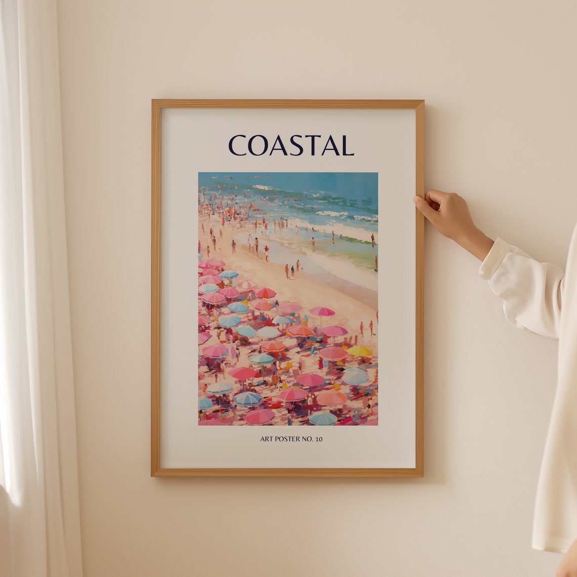 Coastal Turquoise Waves Umbrella Rows Scene Art Poster No. 10