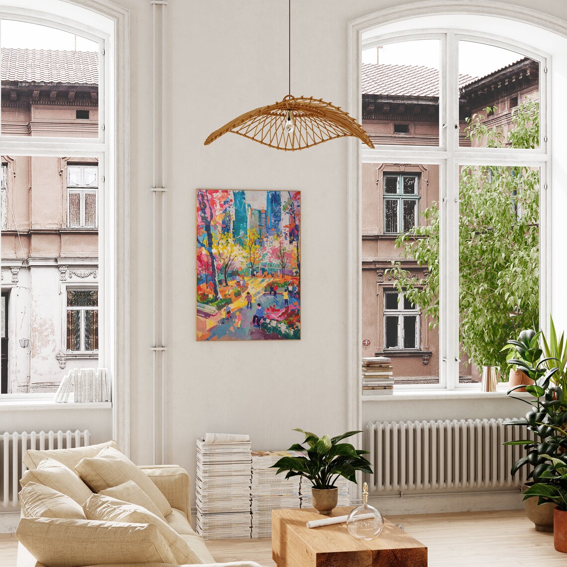 Colorful City Park Skyline Vibrant Modernist Painting Art Poster - Image 3