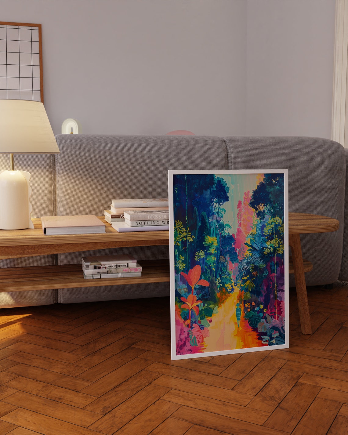 Colorful Abstract Jungle Path Painting with Sunlit Trail Art Poster - Image 4