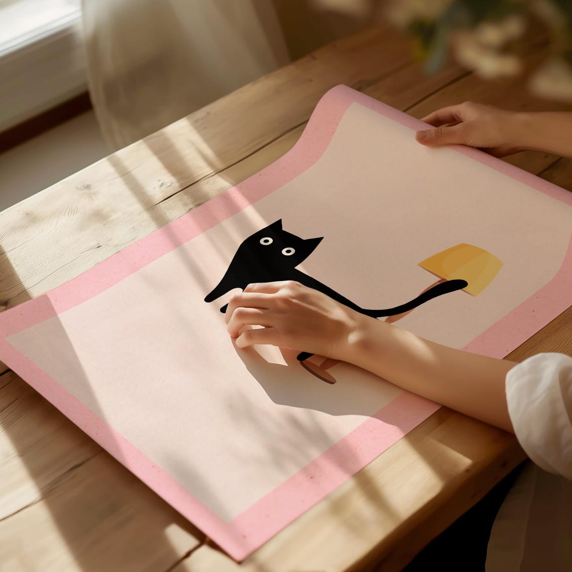 Minimalist Black Cat Silhouette Lamp Pink Frame Modern Poster - Image 4