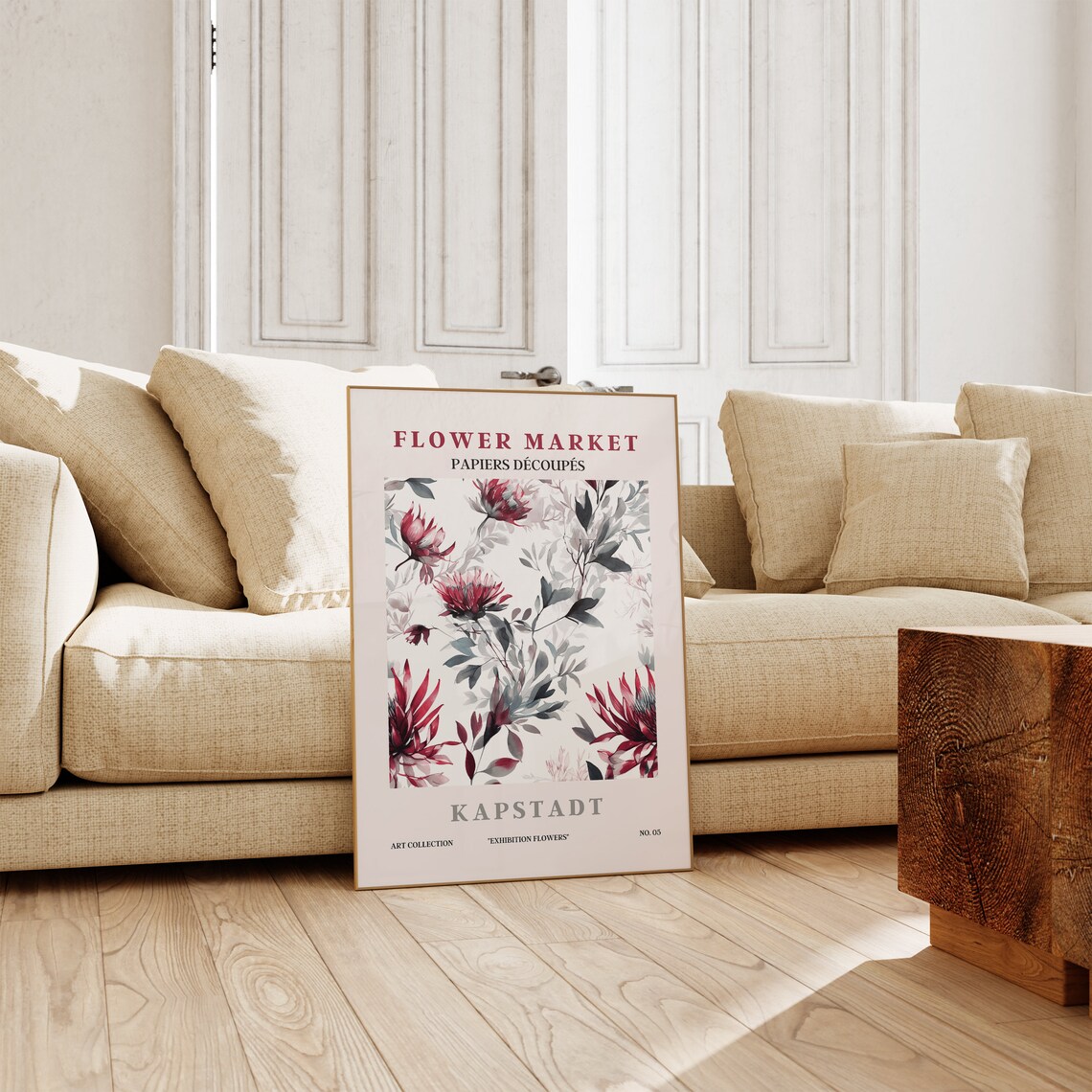 Flower Market Kapstadt Crimson Protea Watercolor Botanical Art Poster - Image 3
