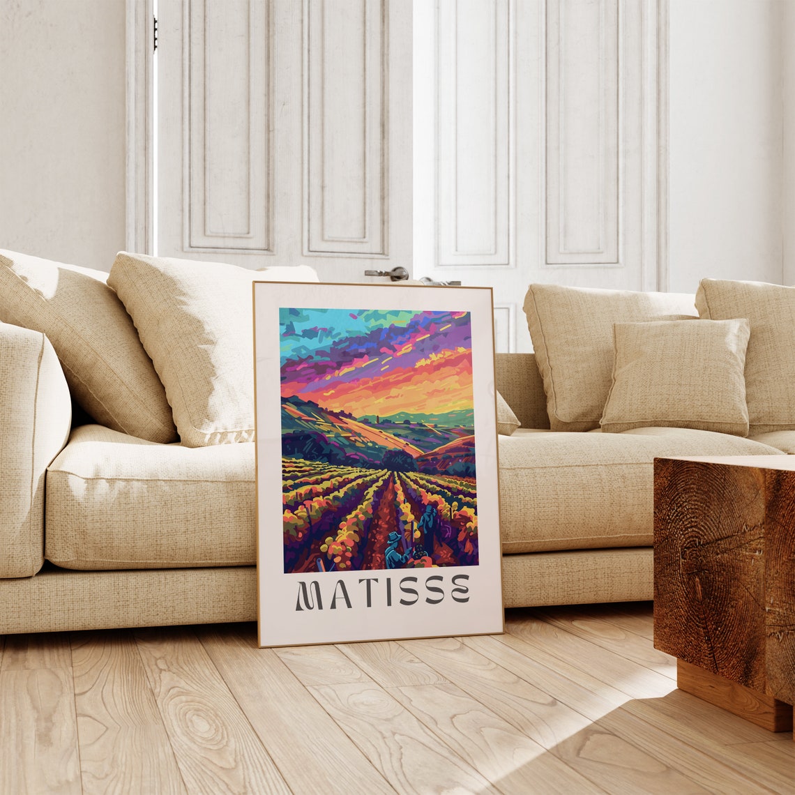 Matisse Inspired Colorful Vineyard Harvest Sunset Landscape Poster - Image 2