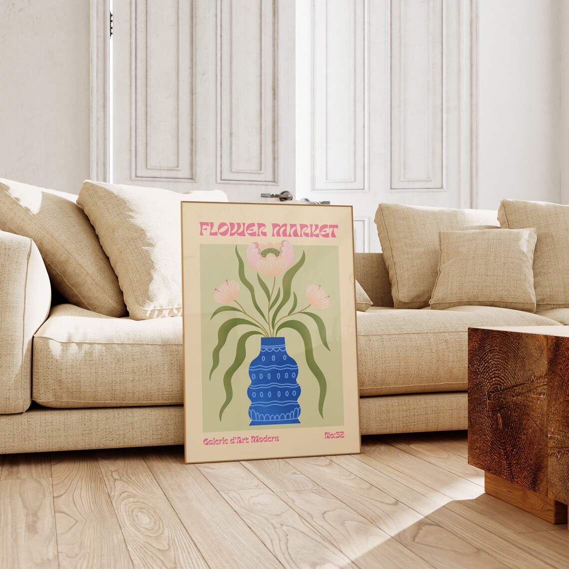 Flower Market No 32 Blush Pink Blooms Blue Vase Floral Art Poster - Image 3