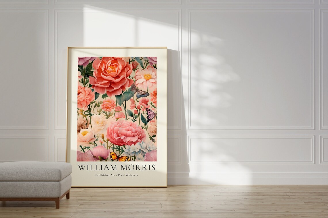 William Morris Poster, Mid Century Modern Flower Market Art