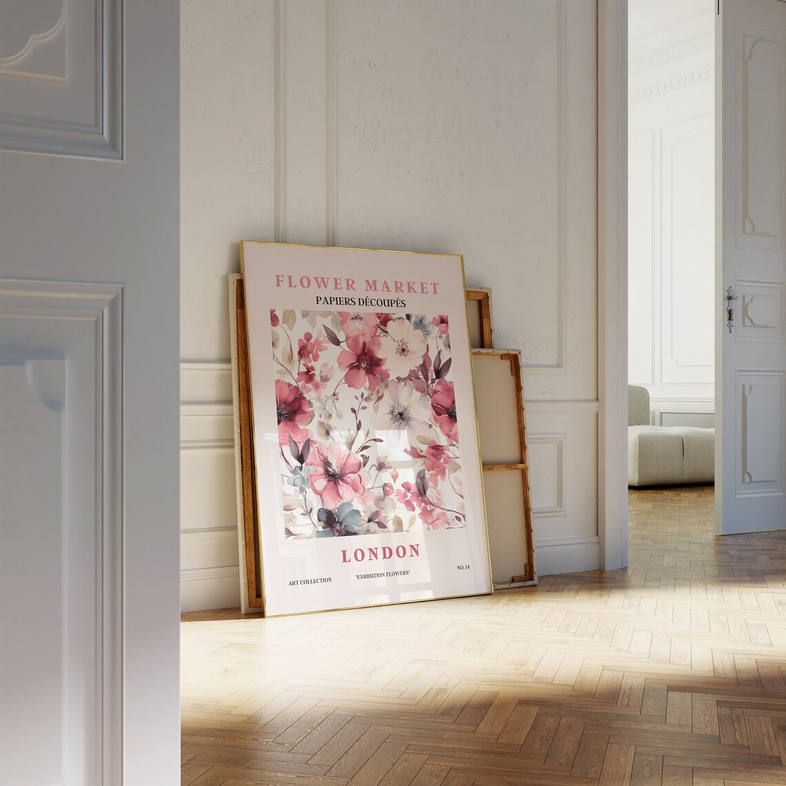 Flower Market London Ruby Red Watercolor Bloom Bouquet Art Poster - Image 2