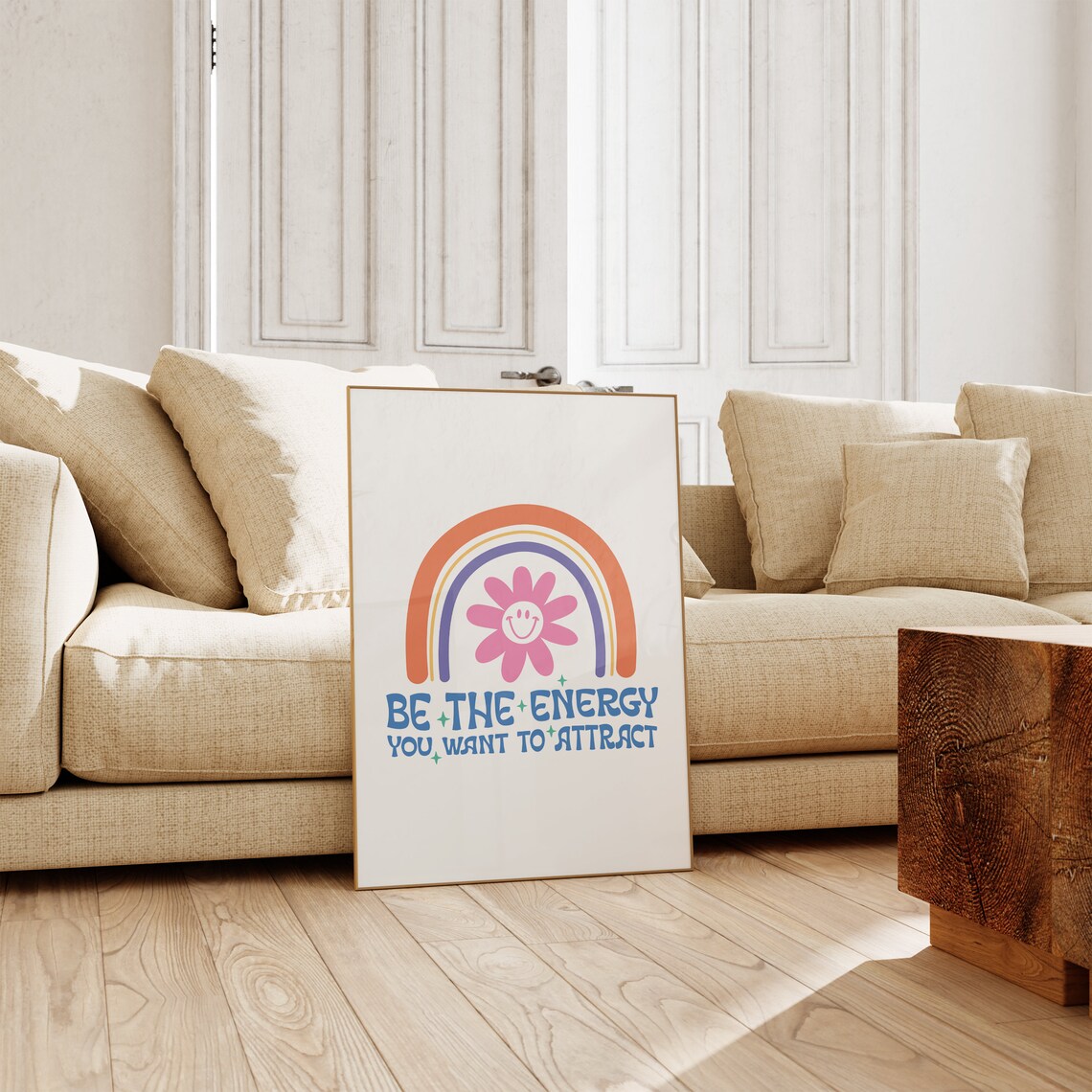 Be the Energy You Want to Attract Rainbow Flower Quote Poster - Image 2