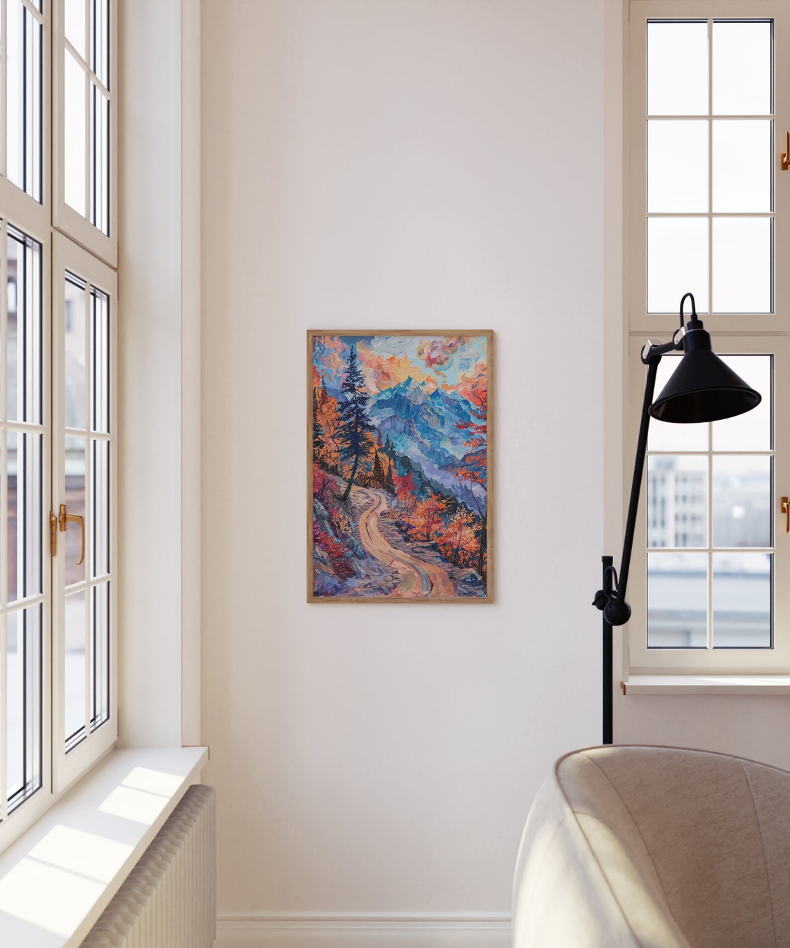 Bold Autumn Mountain Path Orange Trees Expressionist Art Poster - Image 3