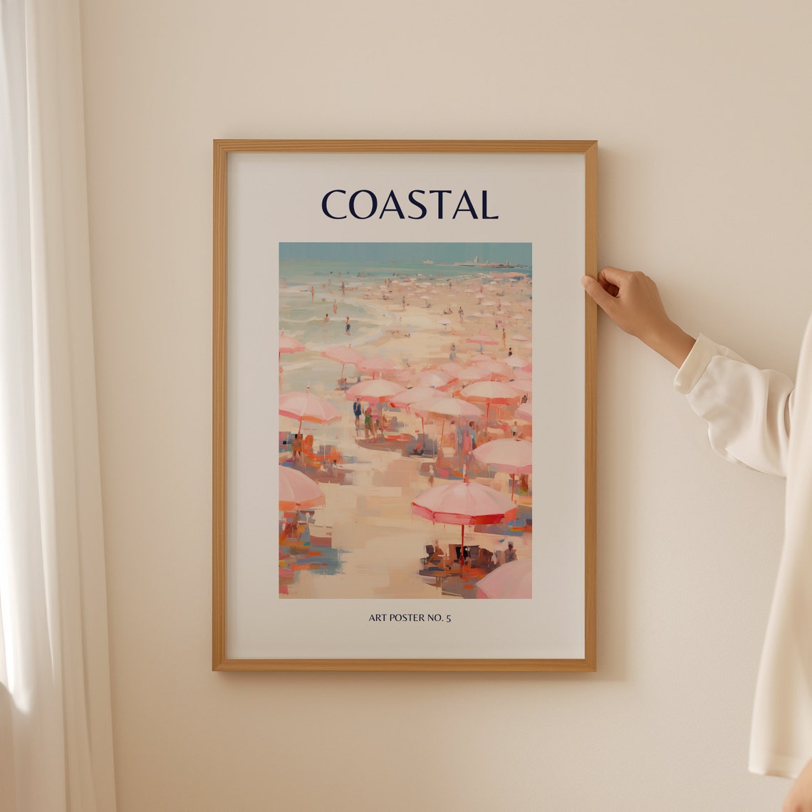 Coastal Pink Umbrellas Beach Summer Painting Art Poster No. 5
