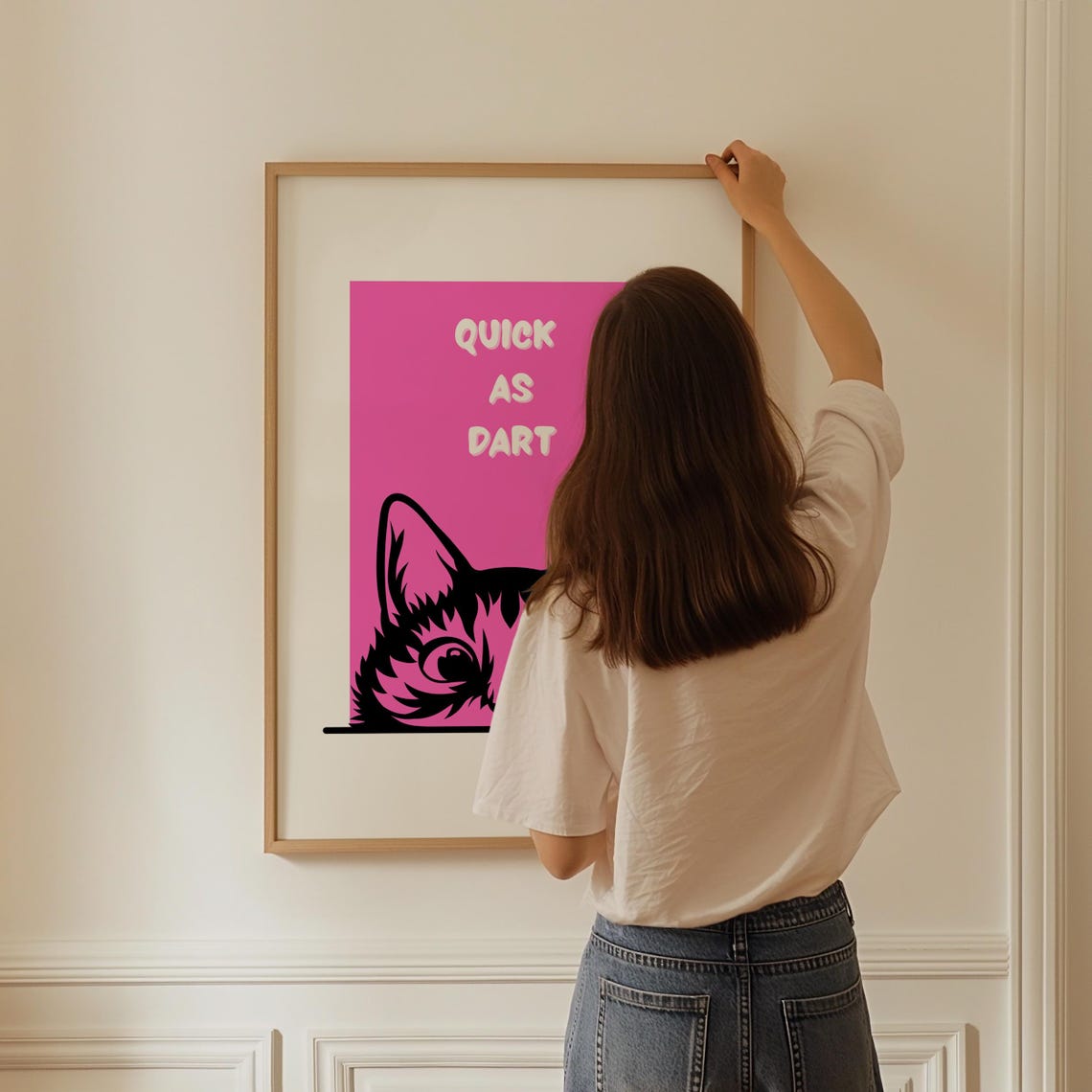 Quick as Dart Pink Cat Face Bold Retro Typography Quote Poster - Image 3