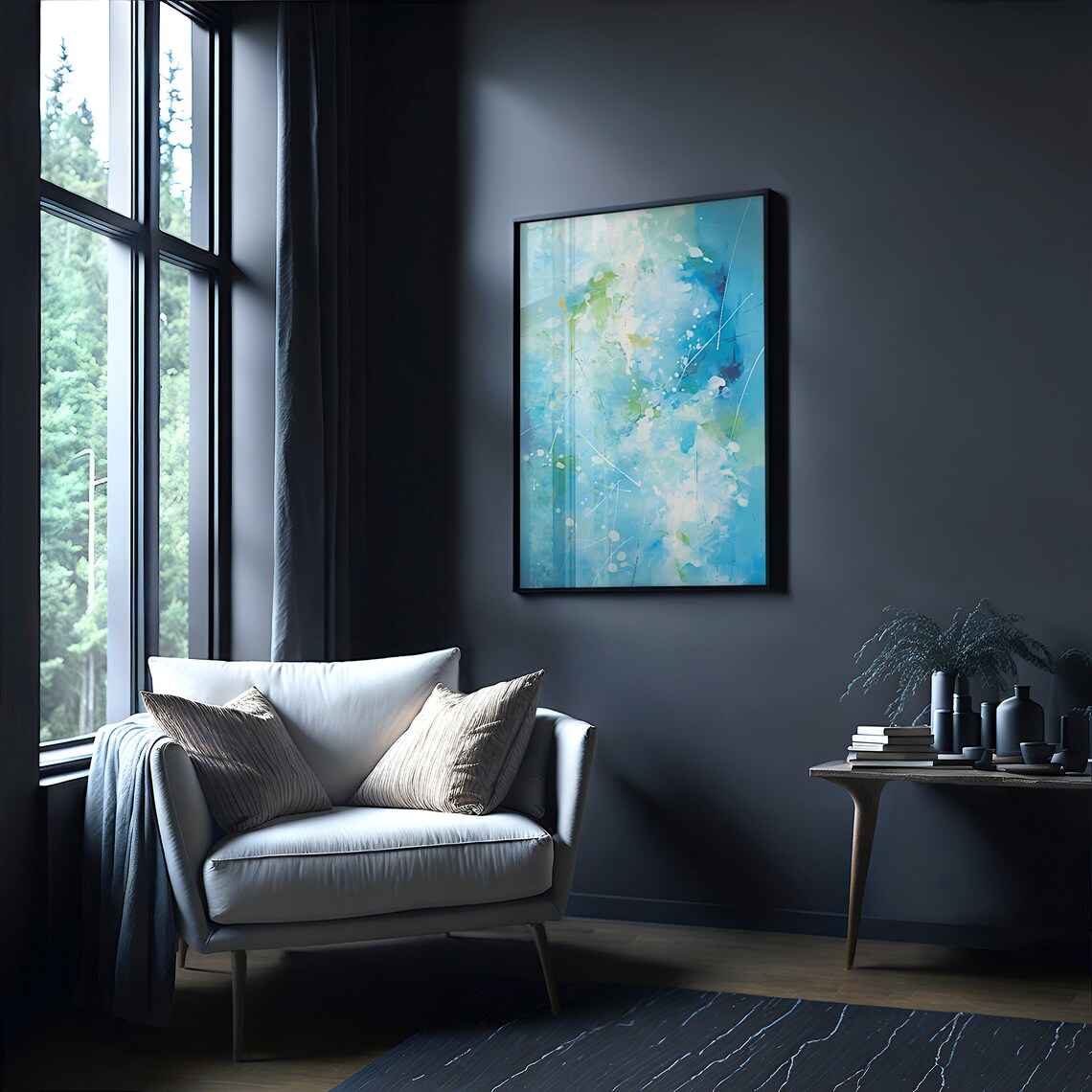 Teal Blue and Green Abstract Splatter Modern Painting Art Poster - Image 4