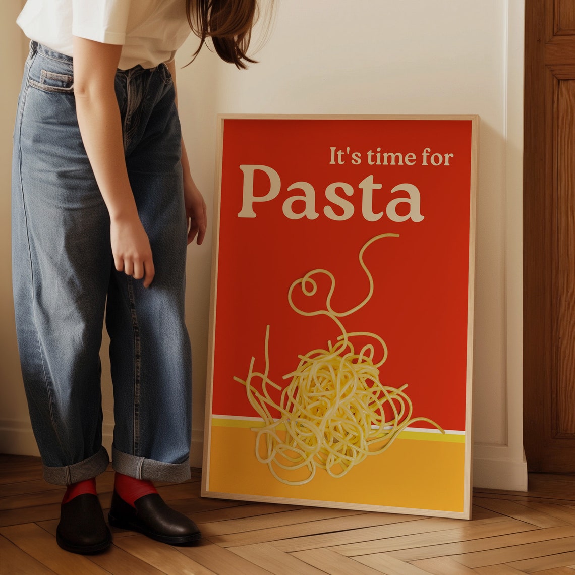 Pasta Time Spaghetti Nest Tangle Red Retro Italian Kitchen Wall Art - Image 4