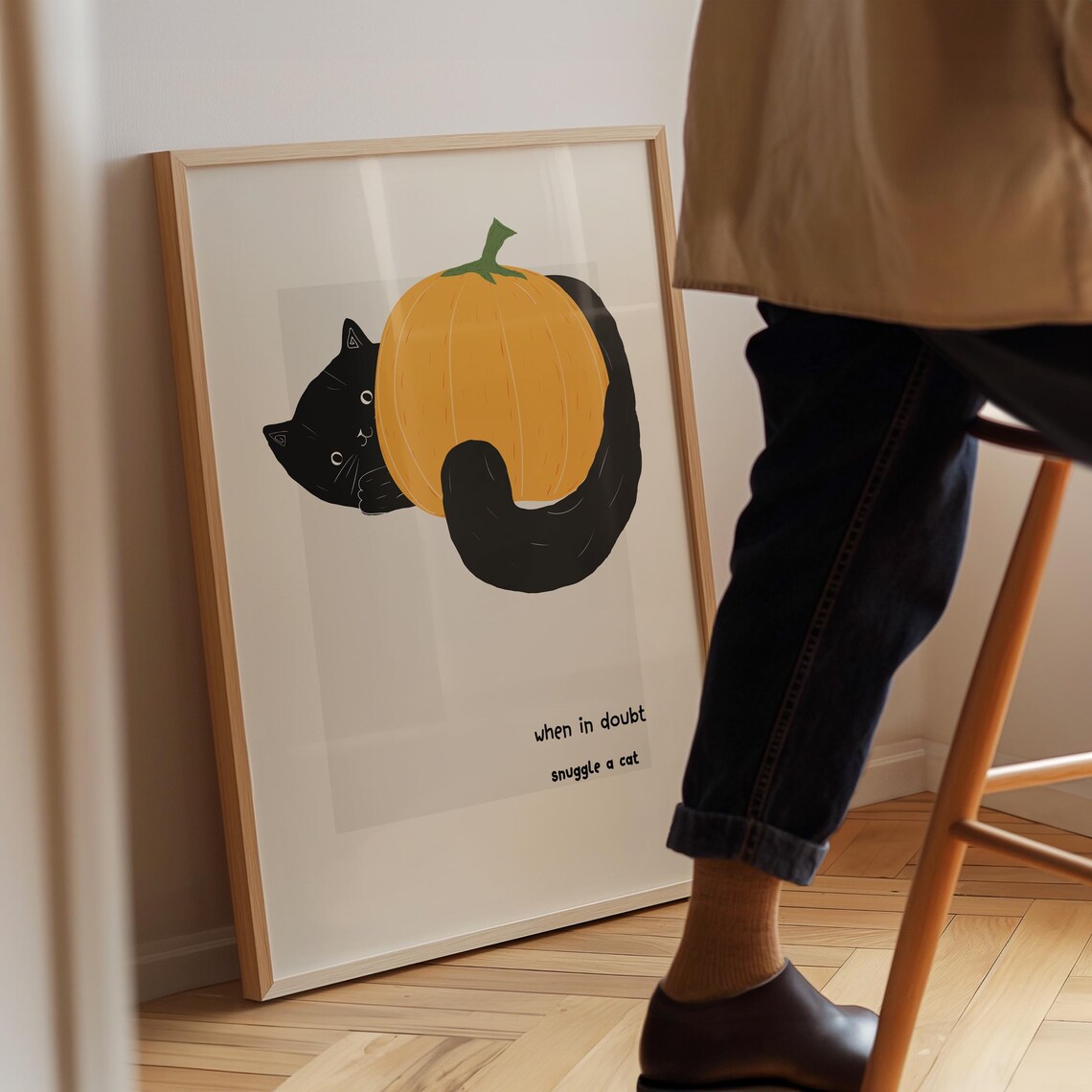 Black Cat Halloween Pumpkin Art Print, Trendy Poster - Image 2