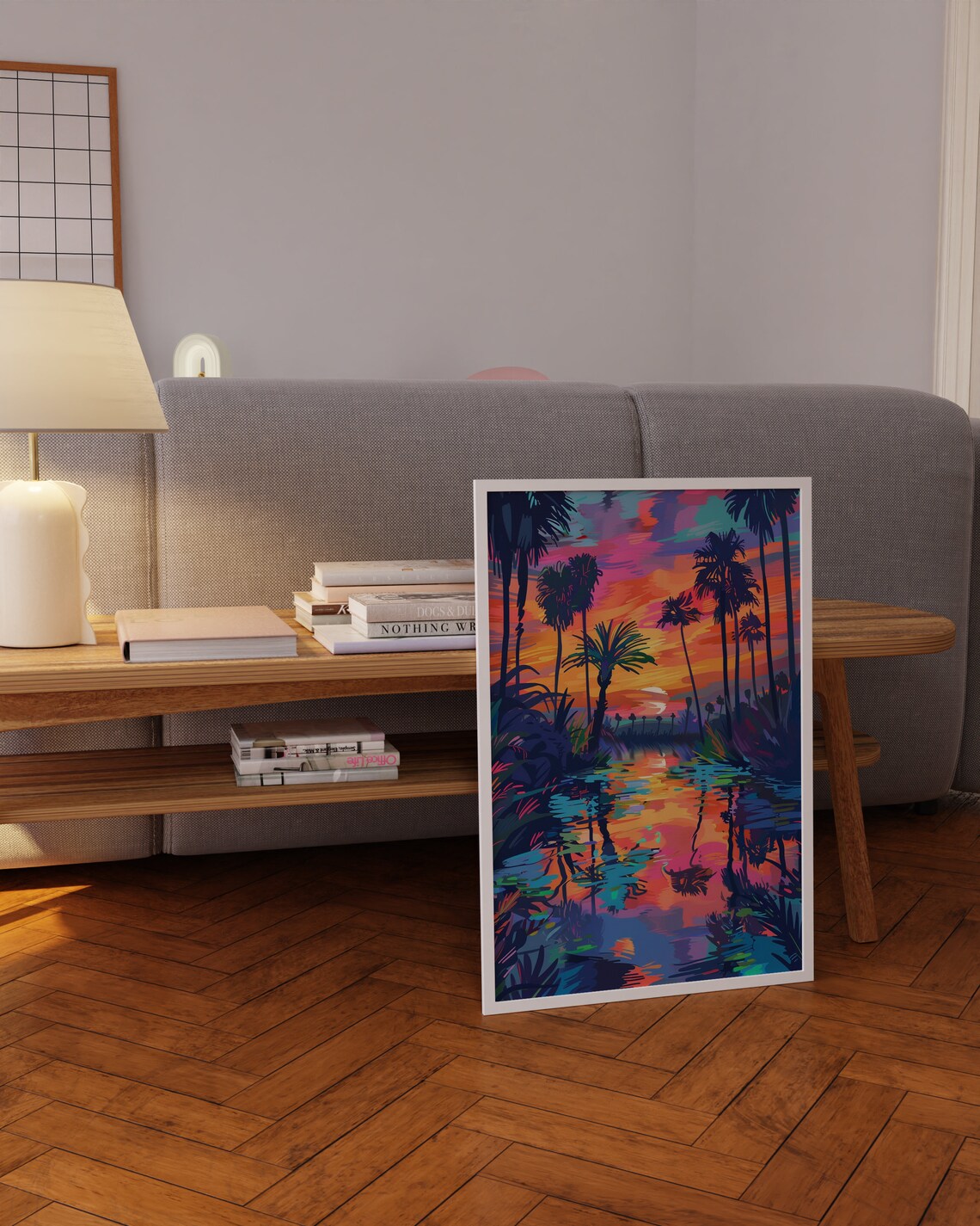 Tropical Palm Silhouette Sunset Lagoon Pop Art Colorful Poster - Image 4