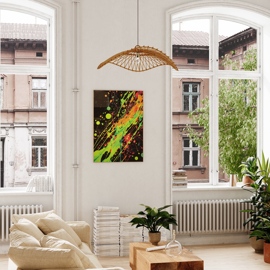 Jackson Pollock Style Neon Green Black Splatter Paint Art Poster - Image 3