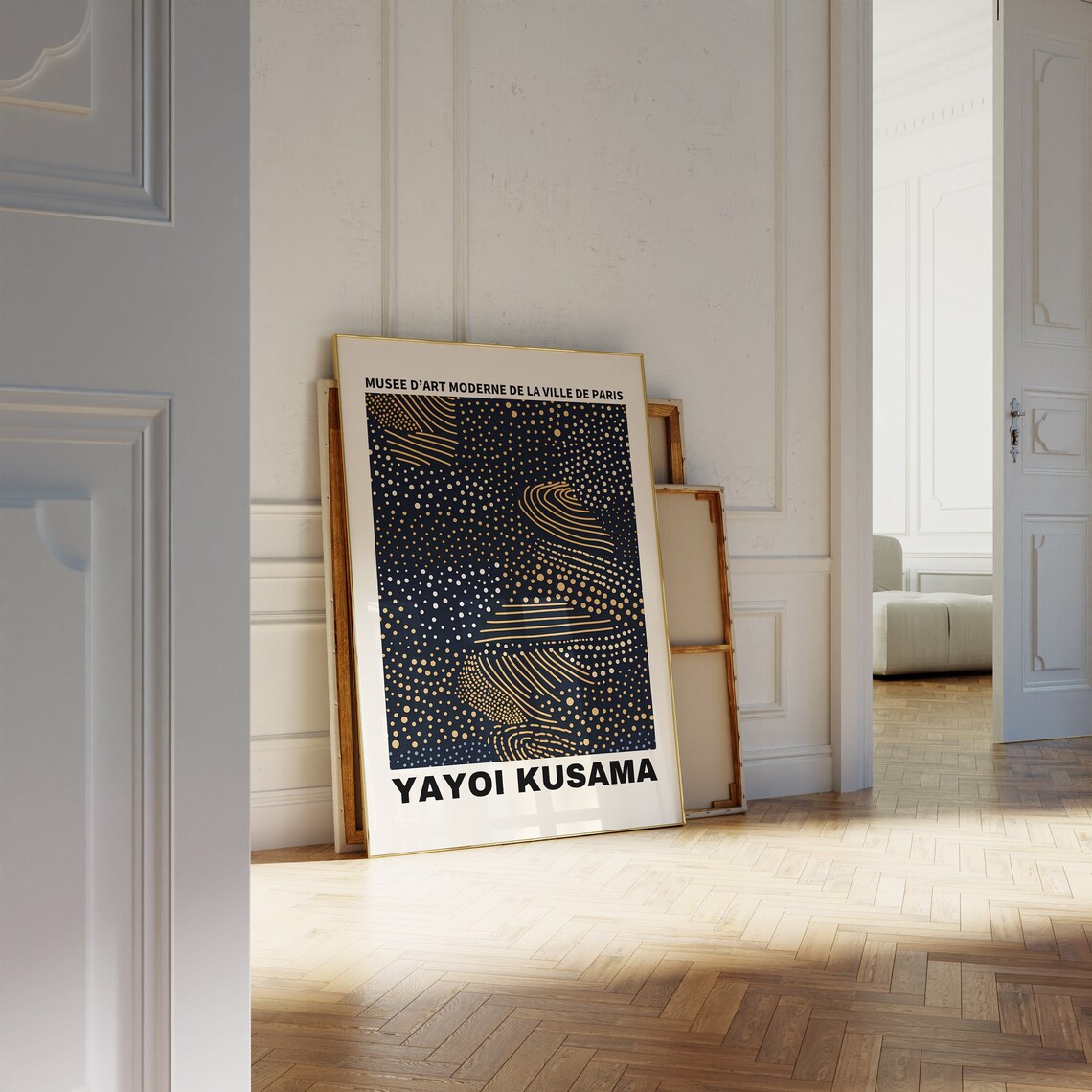 Yayoi Kusama Black Gold Dotted Wave Paris Museum Exhibition Art Poster