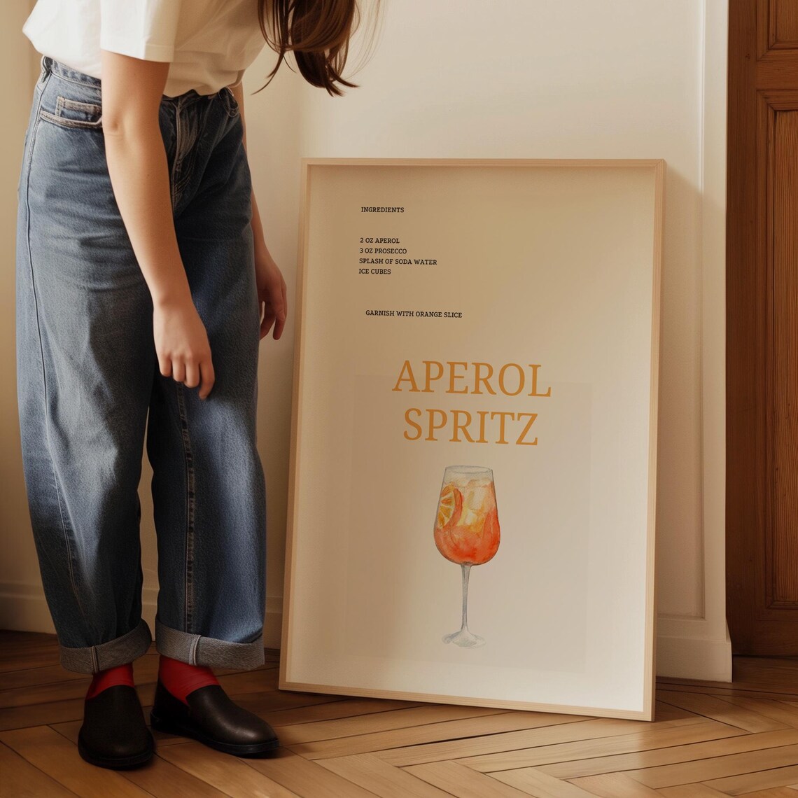 Aperol Spritz Cocktail Recipe Watercolor Glass Bar Decor Art Poster - Image 5