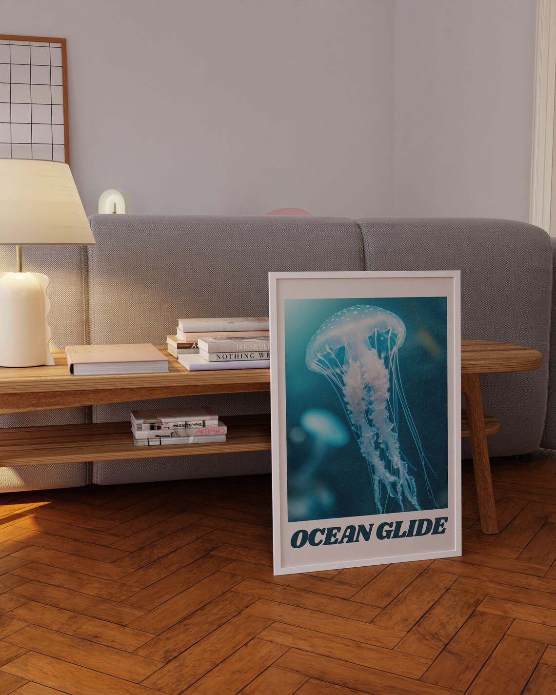 Ocean Glide Jellyfish Teal Underwater Photography Art Poster - Image 4