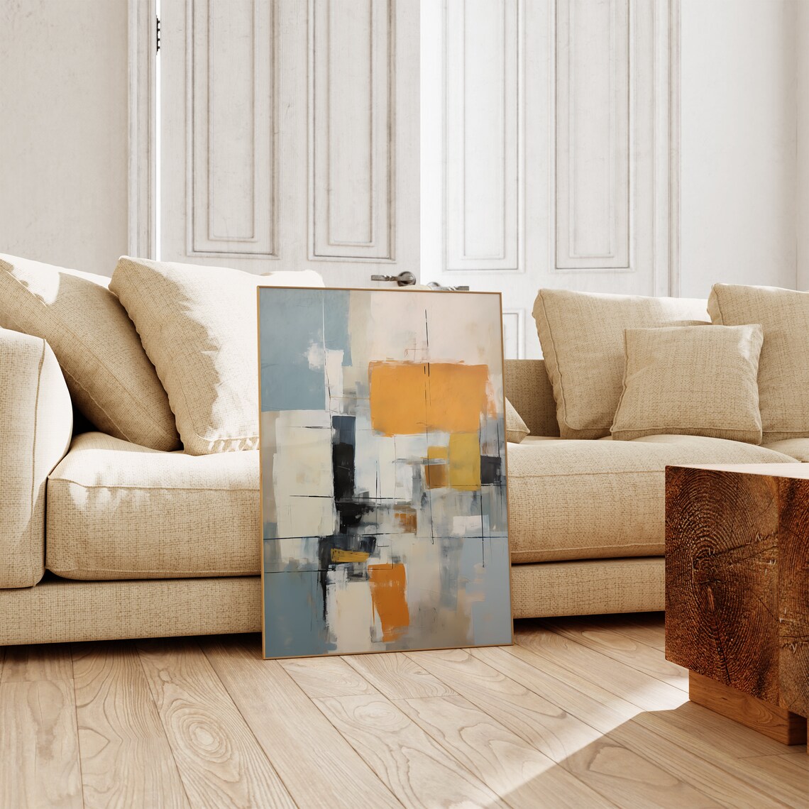 Modern Abstract Blocks Bold Orange Black Blue Gray Art Poster - Image 4