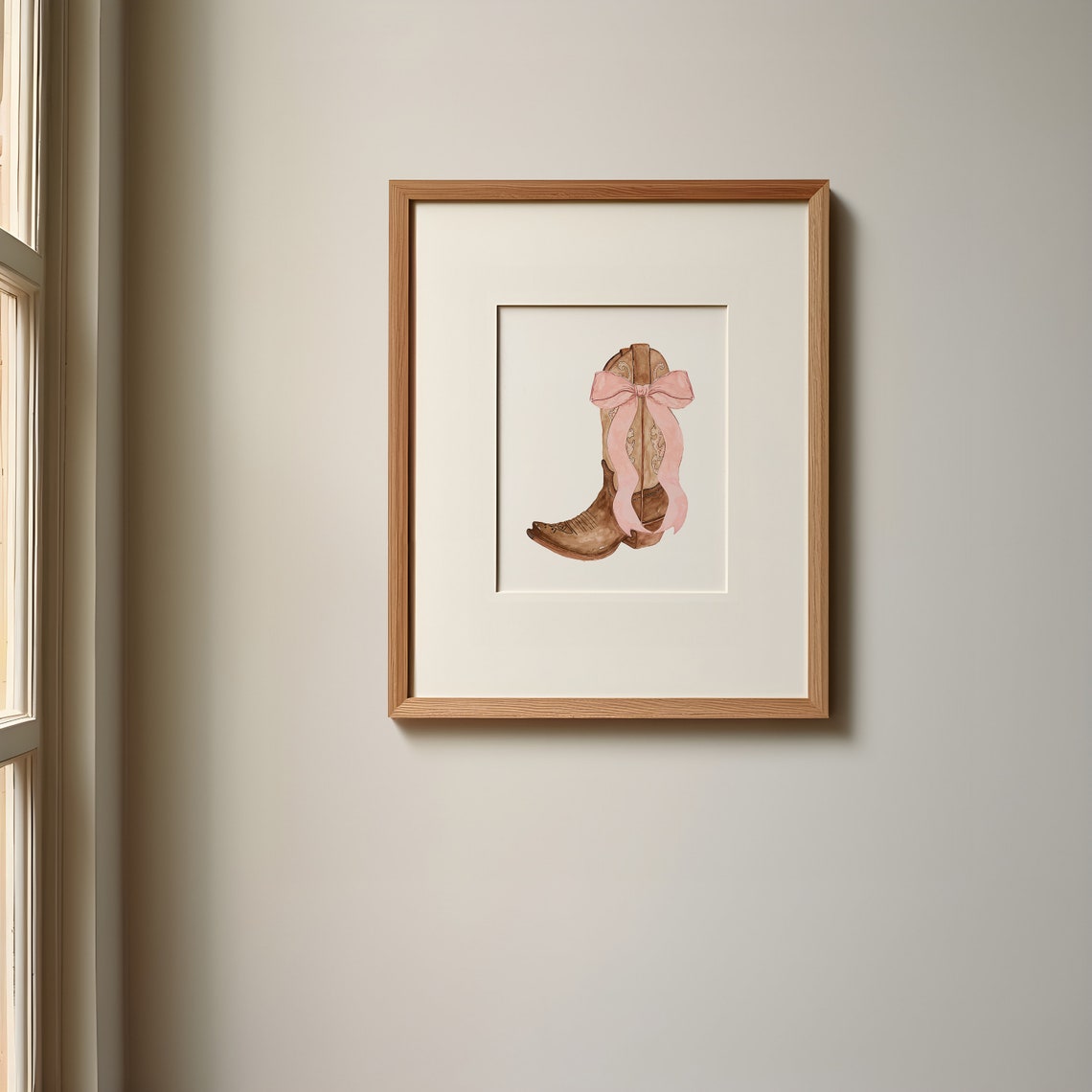 Cowboy Boot With Pink Bow Watercolor Preppy Western Girl Wall Art - Image 4