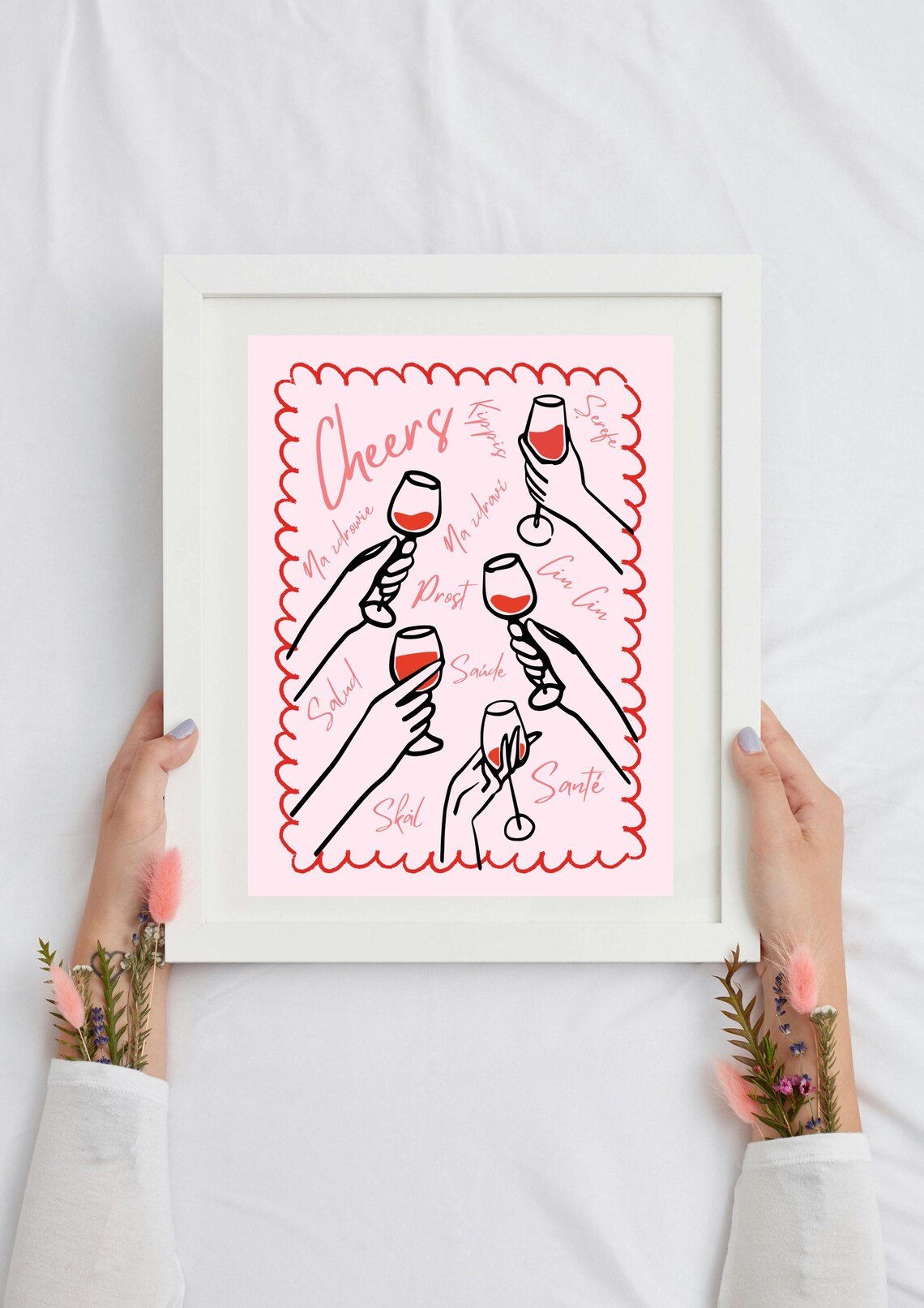 Cheers In Many Languages Wine Glasses Toast Pink Party Poster - Image 3