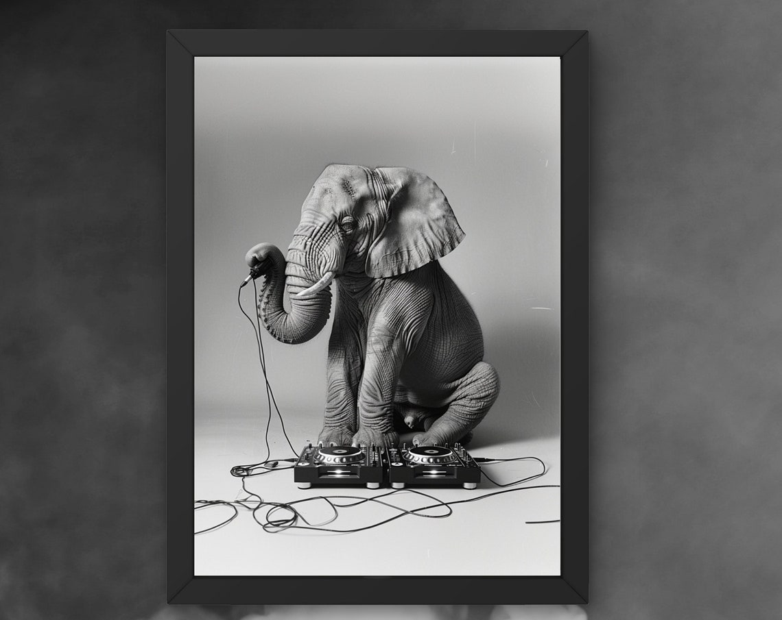 Elephant DJ With a Microphone at the Turntables Funny Poster