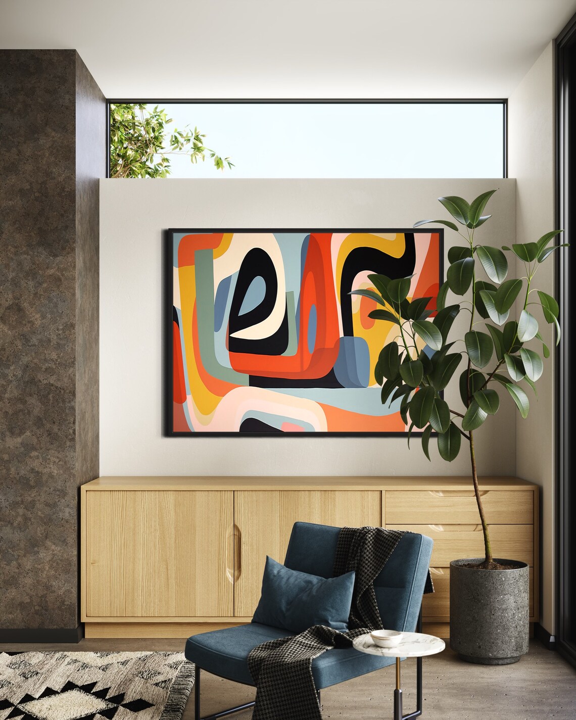 Mid Century Modern Geometric Abstract Retro Poster - Image 3