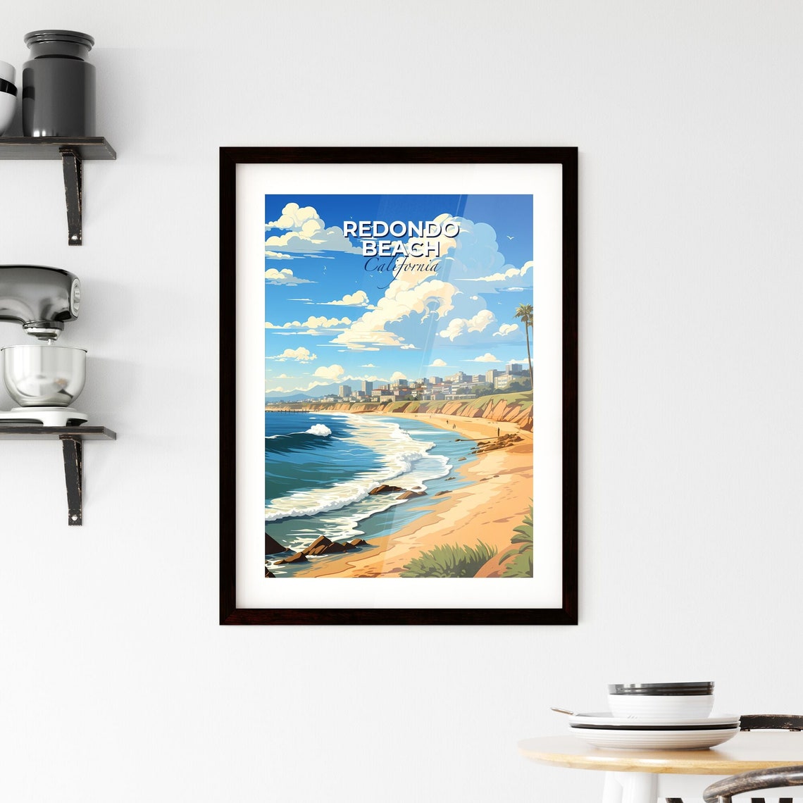 Redondo Beach California Ocean Waves Sandy Cliffs Shoreline Poster - Image 2