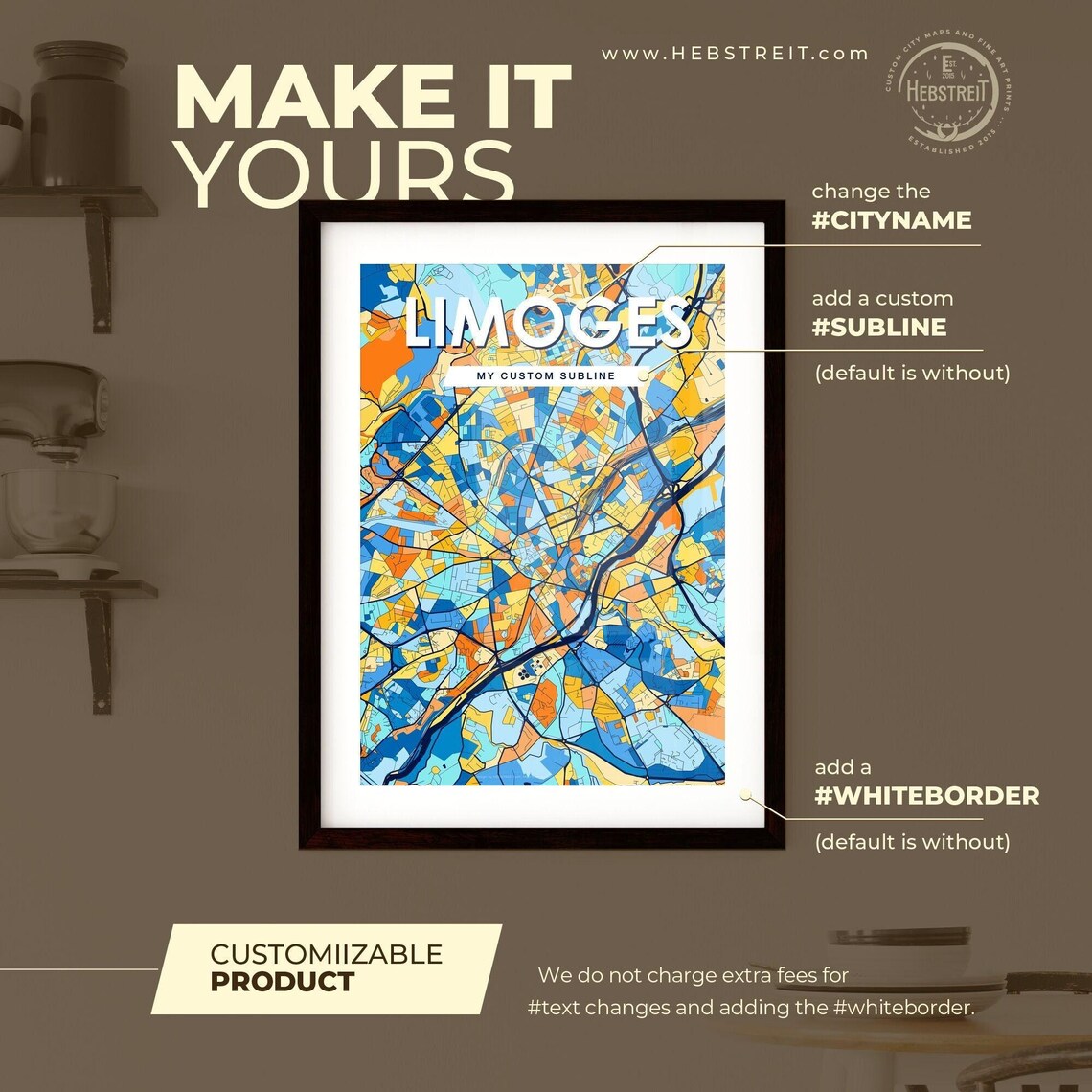 Limoges France Colorful Abstract City Map Modern Art Gift Poster - Image 2
