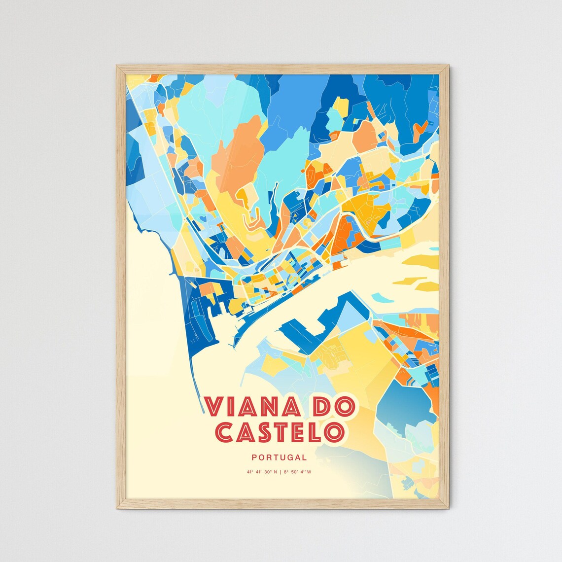 Vibrant Viana Do Castelo Portugal Blue Orange City Map Art Poster