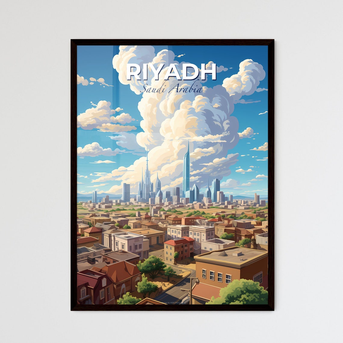 Vivid Riyadh Saudi Arabia Modern Skyline Under Big Clouds Poster