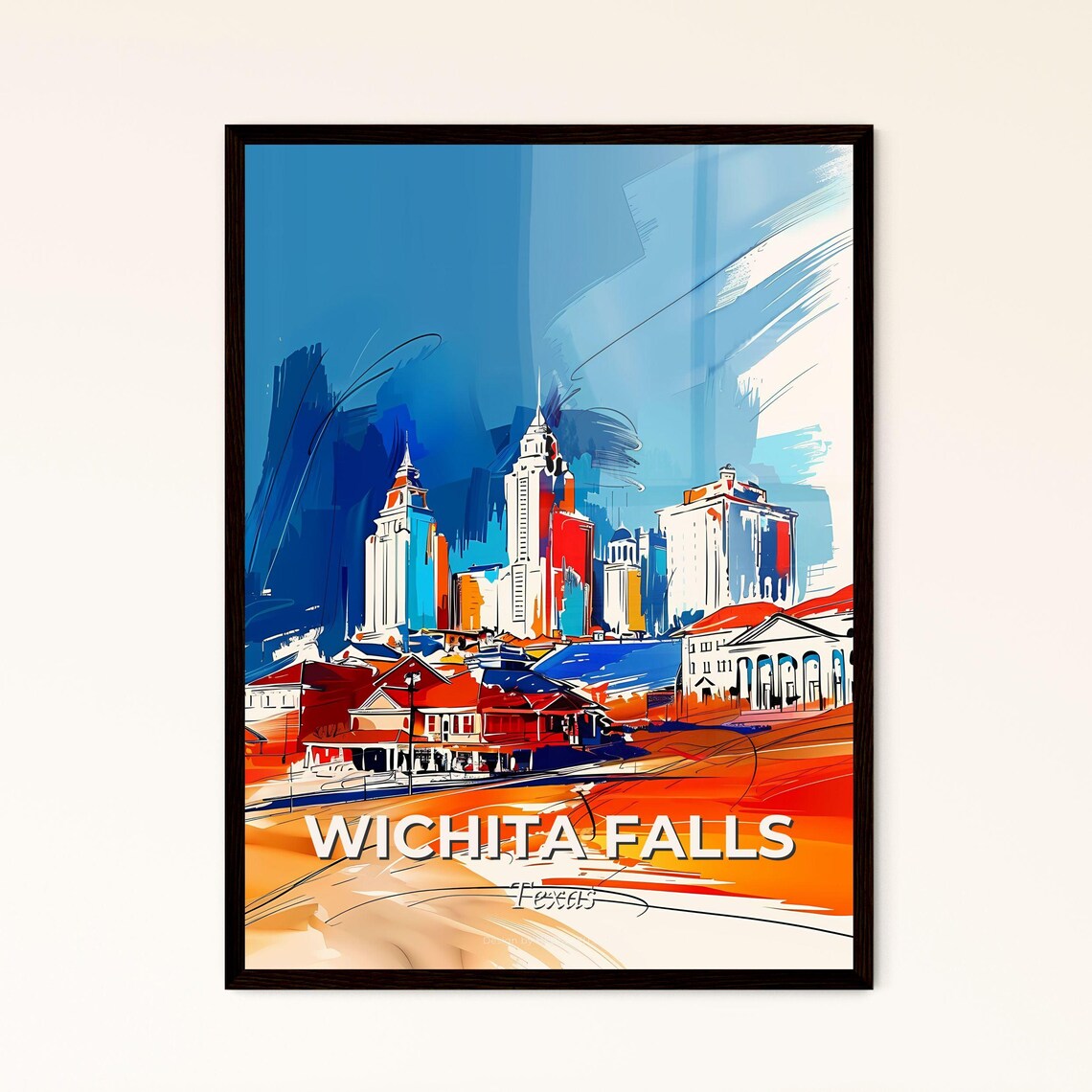 Wichita Falls Texas Vibrant Watercolor Cityscape Decor Poster