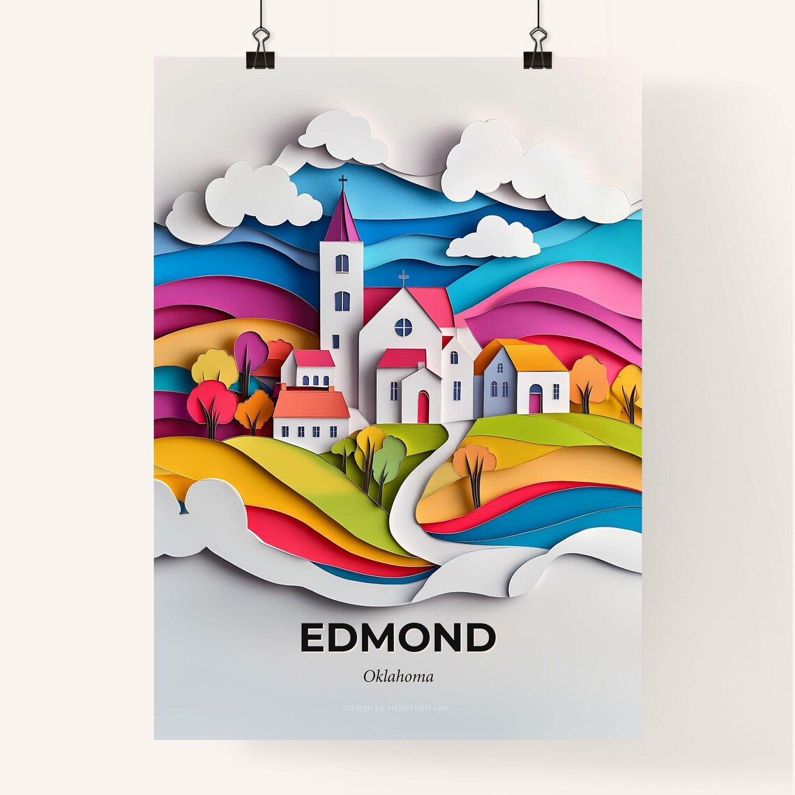 Edmond Oklahoma Colorful Paper Cut Church Rainbow Hills Poster - Image 4
