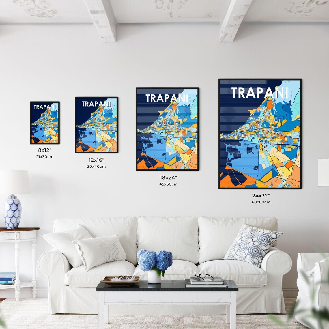 Trapani Italy Bold Colorful City Map Artwork Travel Wall Decor Poster - Image 3