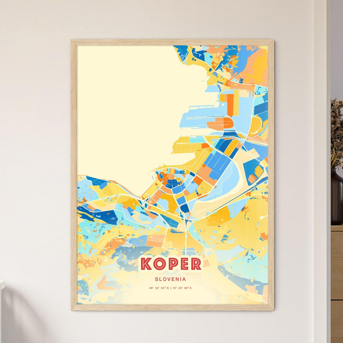 Koper Slovenia Coastal Modern Colorful City Map Blue Orange Poster