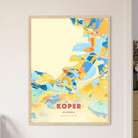 Koper Slovenia Coastal Modern Colorful City Map Blue Orange Poster