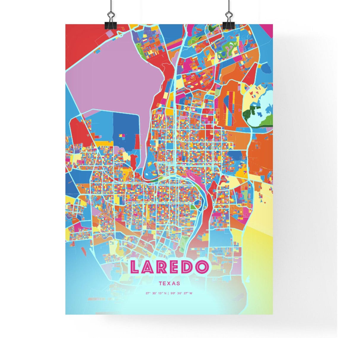Laredo Texas Modern Crazy Colorful Mosaic City Map Art Poster - Image 3