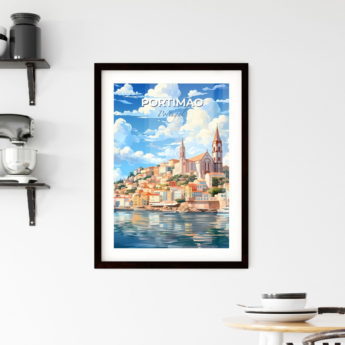 Portimao Portugal Coastal Harbor Town Church Towers Travel Poster - Image 2