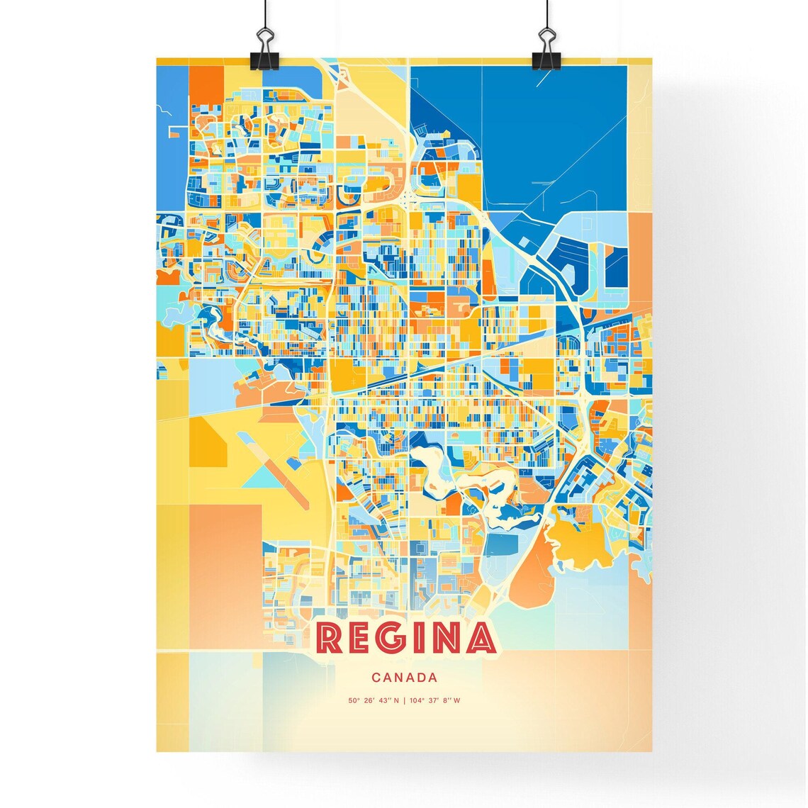 Regina Canada Colorful Blue Orange Modern City Street Map Poster - Image 3