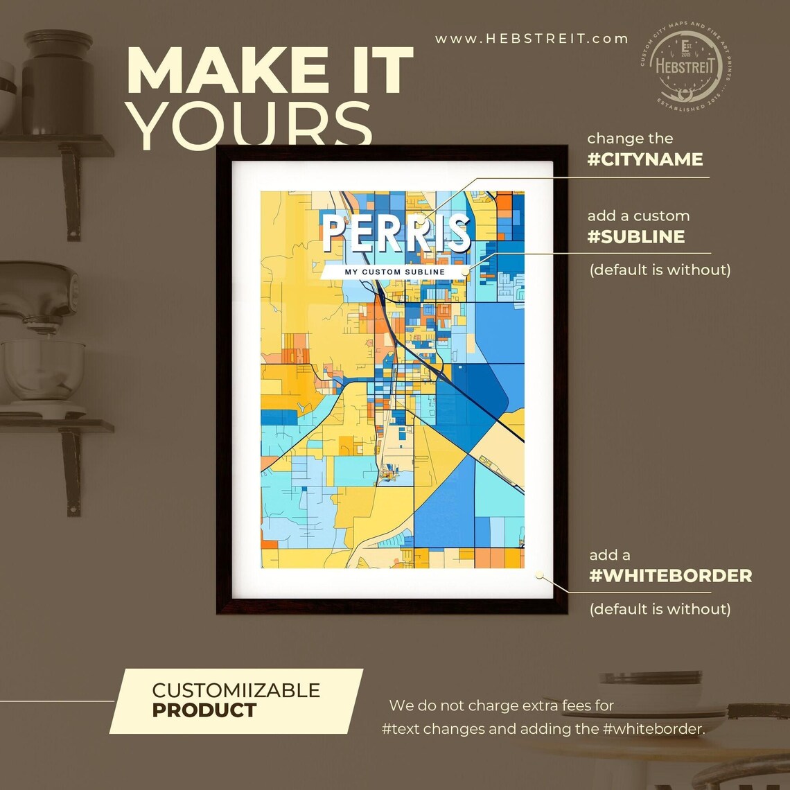 Perris California Colorful Modern City Map Poster for Home and Office - Image 2