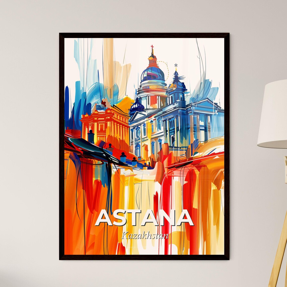 Astana Kazakhstan Vibrant Watercolor Modern Skyline Art Poster