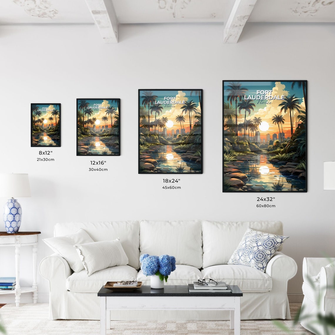Vivid Fort Lauderdale Florida Sunset Palms Stream Skyline Poster - Image 3